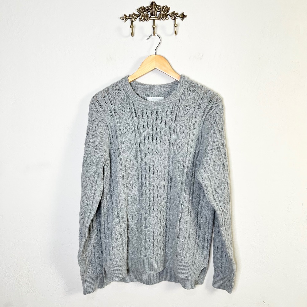 Outerknown Sweater Fisherman Cable Knit Mens Size M Gray Wool Organic Cotton NEW